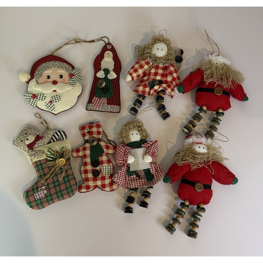 Vintage Style Rustic Christmas Ornament Lot Santa Angel Stocking Decor